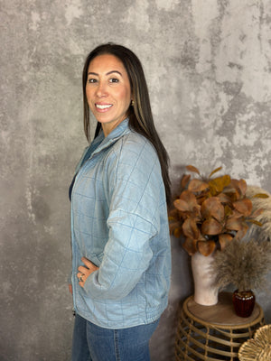 Vintage Wash Quilted Jacket - Denim Blue (Small - 3X)