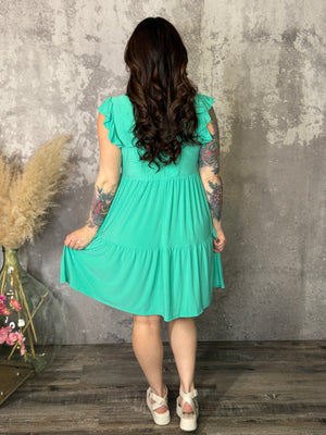 Lizzie Wrinkle Free Ruffle Tank Dress - Emerald (Small - 3X)