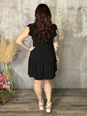 Lizzie Wrinkle Free Ruffle Tank Dress - Black (Small - 3X)