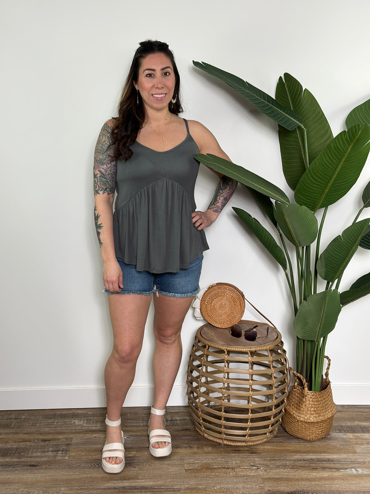 Piper Babydoll Tank - Sage - (Small -2X) - FINAL SALE