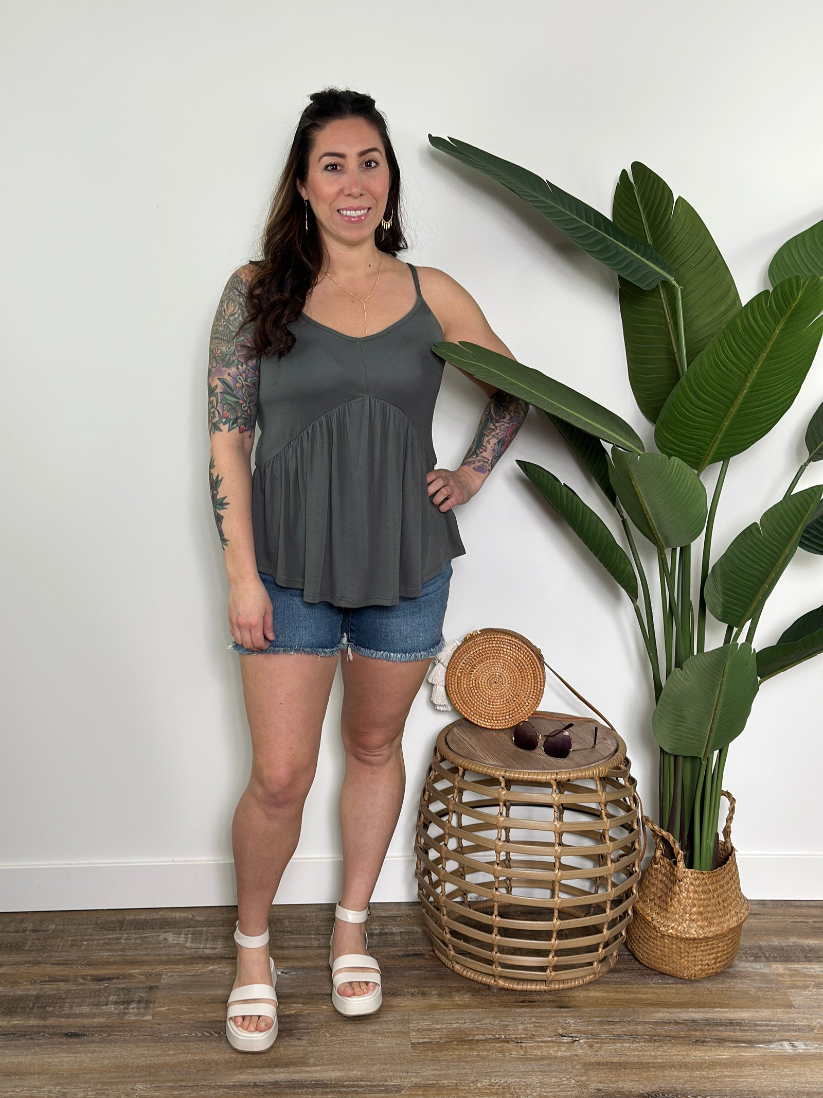 Piper Babydoll Tank - Sage - (Small -2X) - FINAL SALE