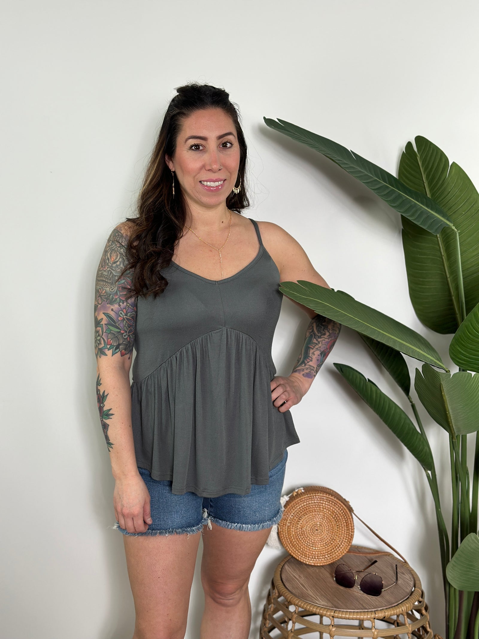Piper Babydoll Tank - Sage - (Small -2X) - FINAL SALE