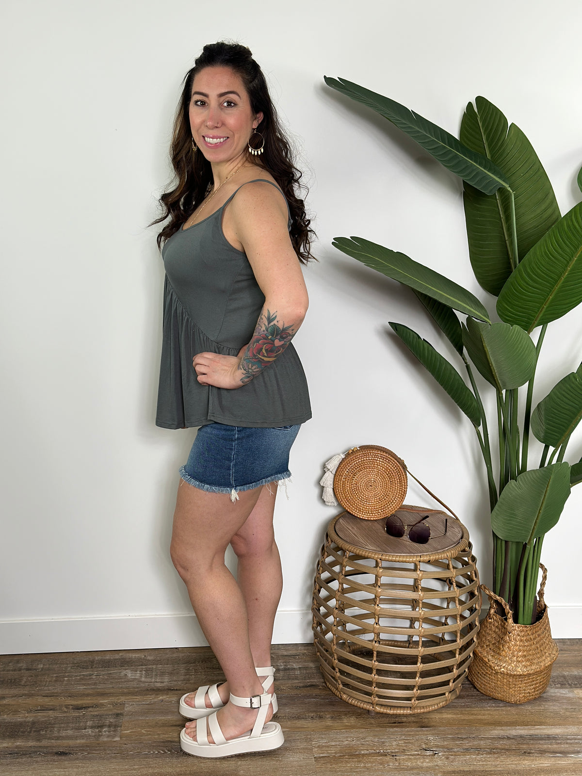 Piper Babydoll Tank - Sage - (Small -2X) - FINAL SALE