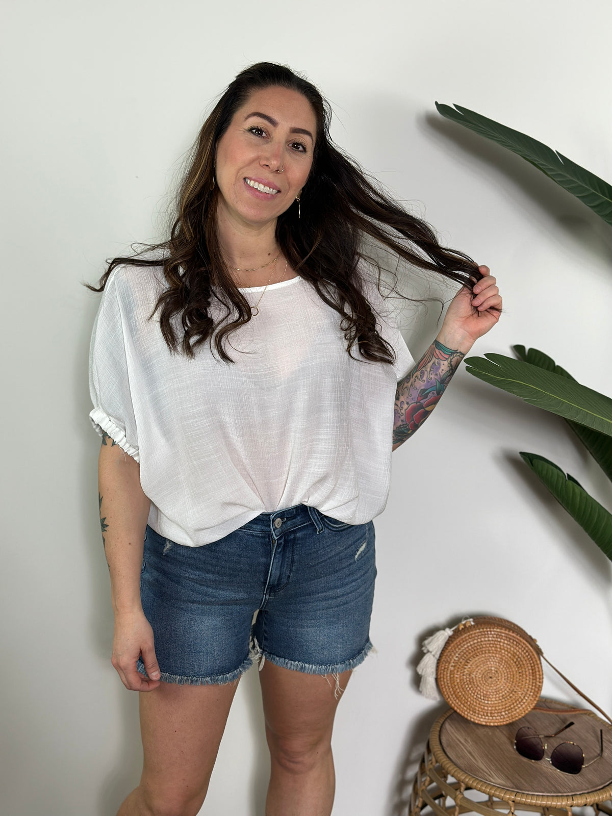 White Dolman Short Sleeve Top (Small - 2X)