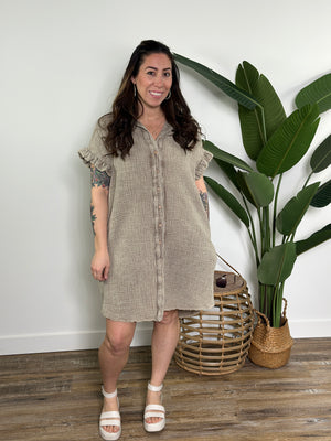 Toffee Gauze Ruffle Sleeve Dress