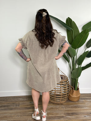 Toffee Gauze Ruffle Sleeve Dress