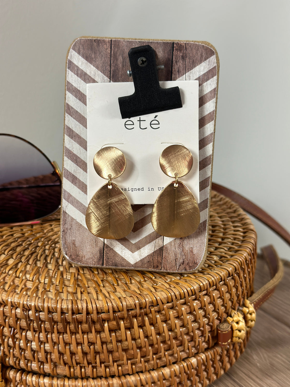 Gold Brushed Coin Dangle Earring