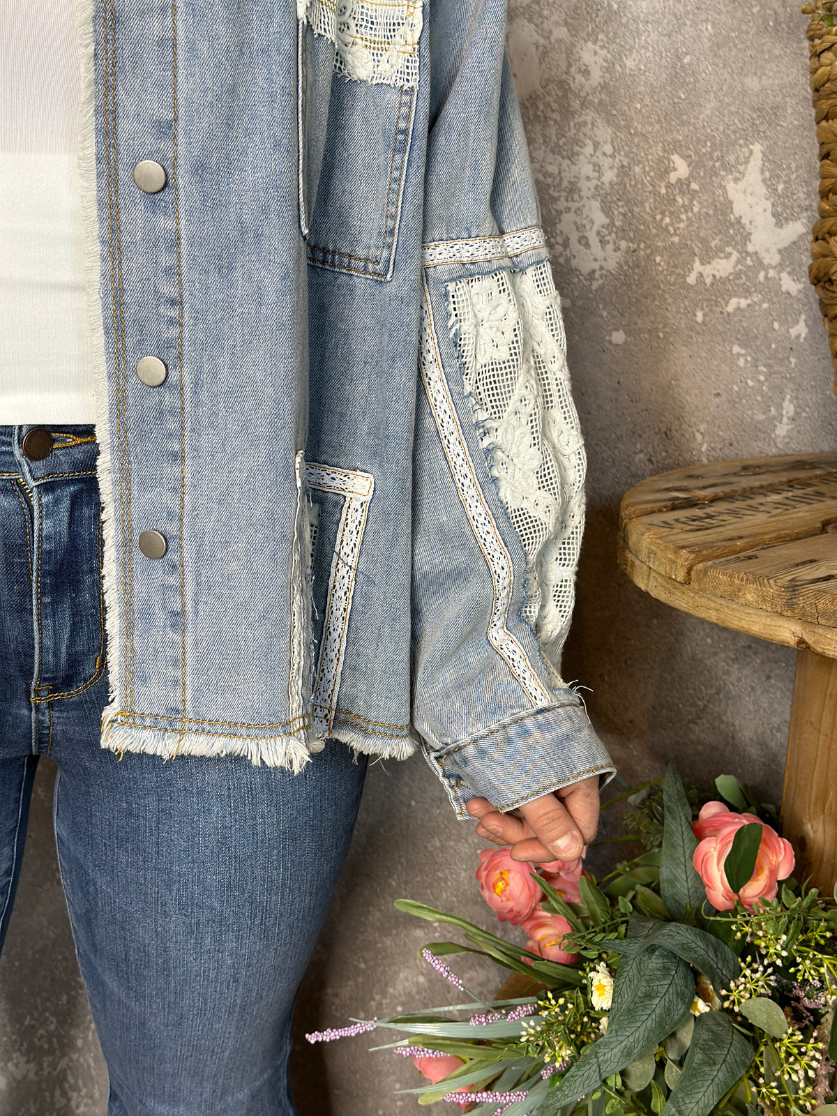 Denim Lace Combo Lightweight Shacket
