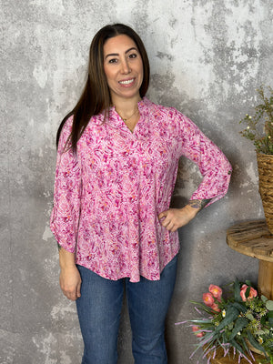 The Wrinkle Free Lizzie Top - Pink Paisley  (Small - 3X)
