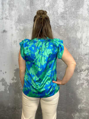 Blue/Green Ruffle Floral Top