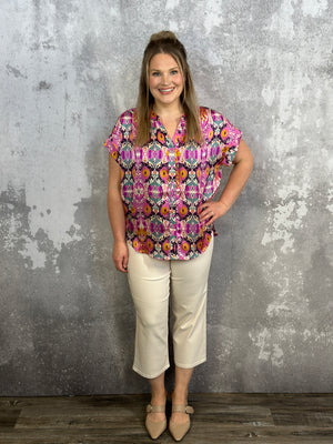 Orchid Mix Short Sleeve Button Up Top - Small - 3X