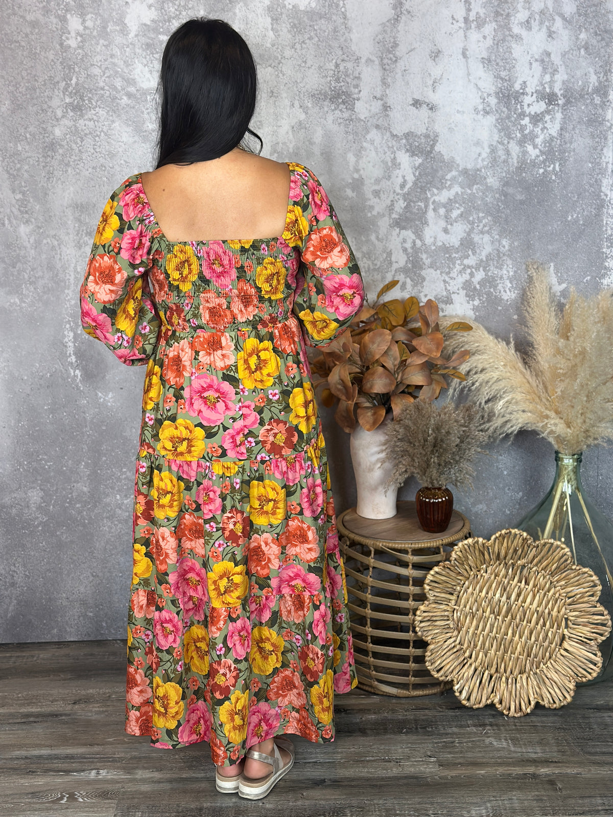 Mustard Olive Floral Maxi Dress (Small - 3X)