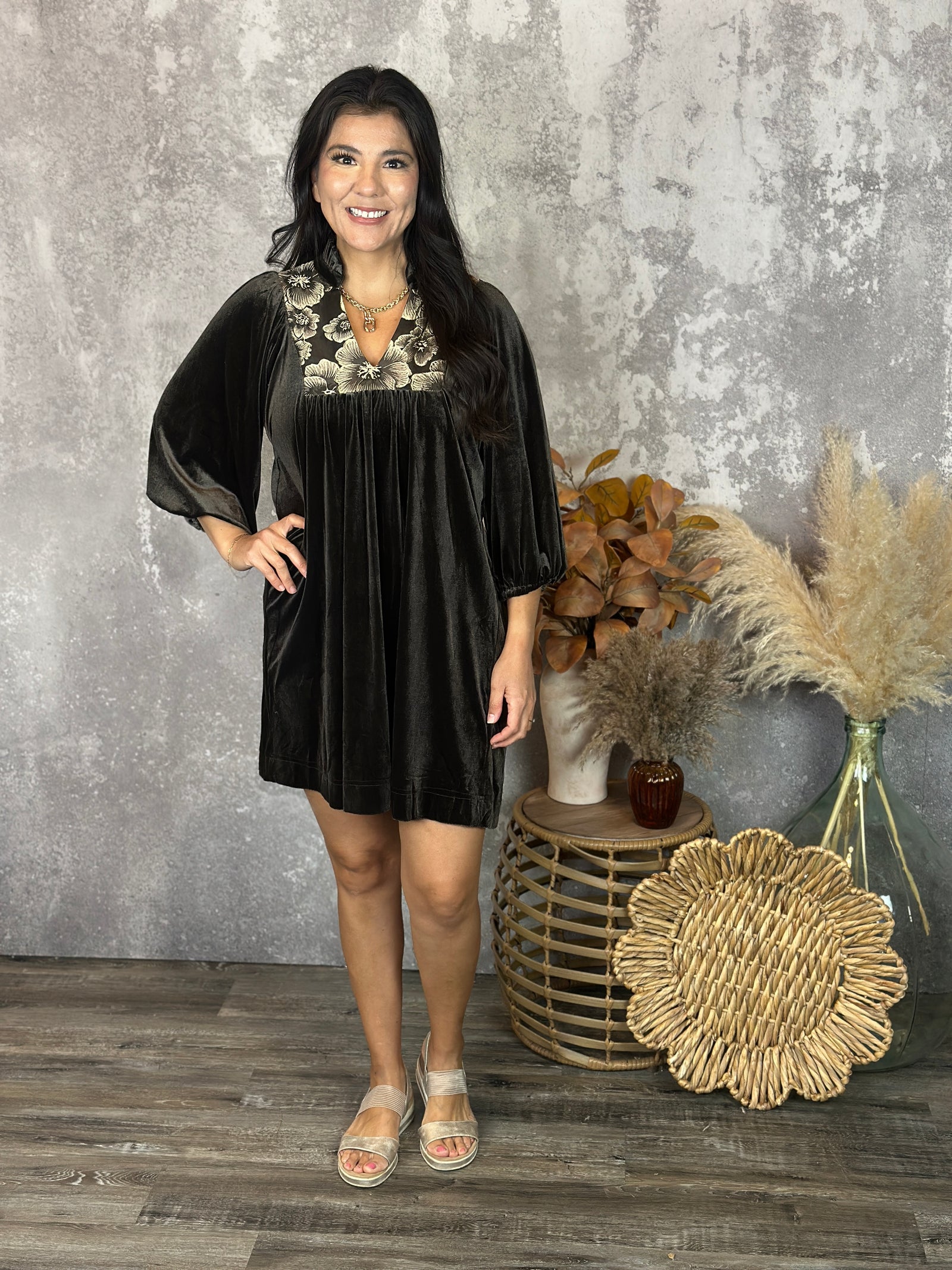 Chocolate Brown Velvet Dress (Small - 2X)