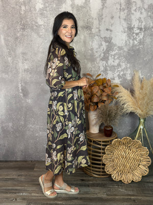 Brown Floral Maxi Dress (Small - 2X)