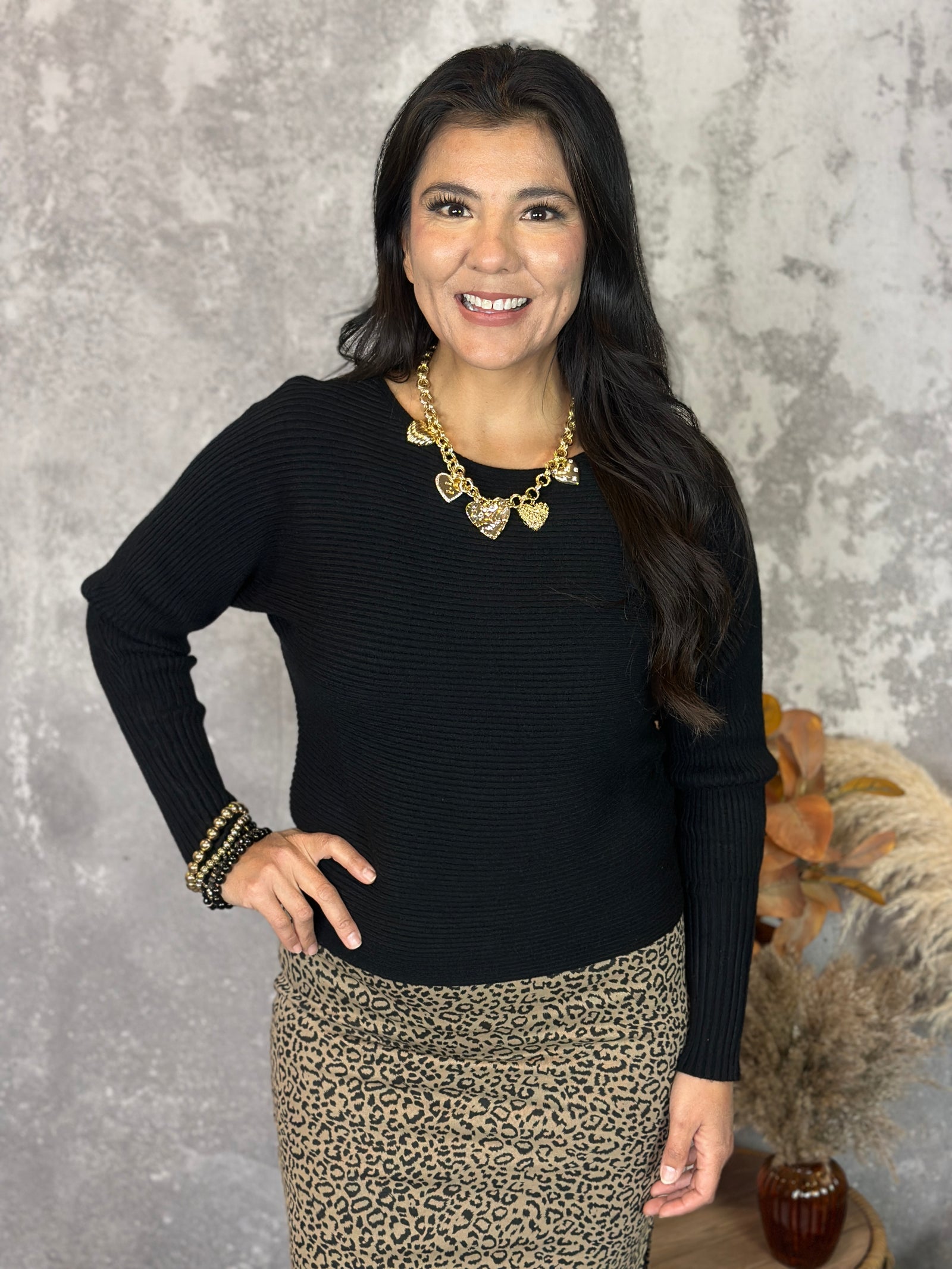 Black Dolman Ribbed Sweater (Small - 2X)