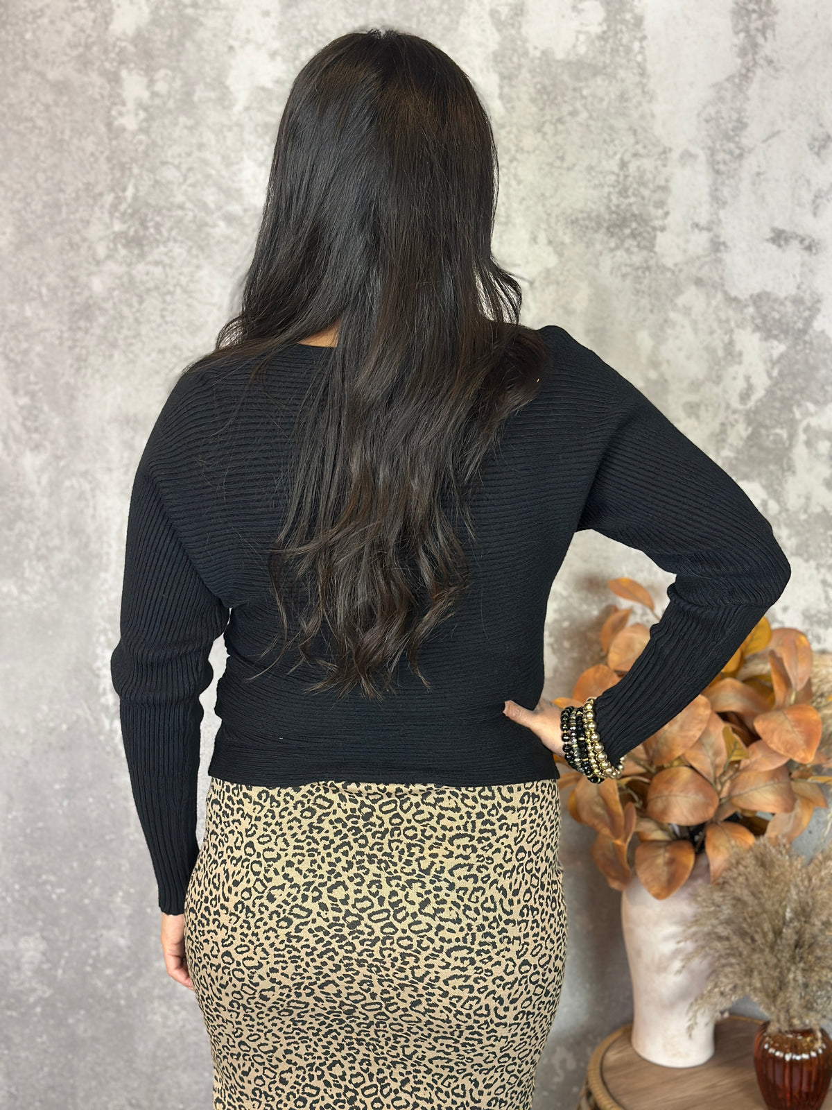 Black Dolman Ribbed Sweater (Small - 2X)