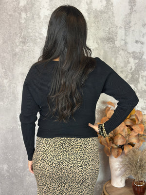 Black Dolman Ribbed Sweater (Small - 2X)