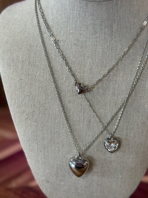 3 Strand Multi Heart Necklace - Silver