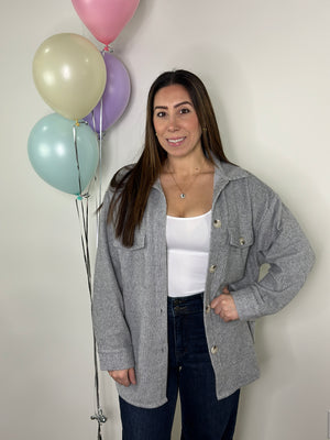 Lightweight Textured Shacket - Heather Grey (Small - 3X)
