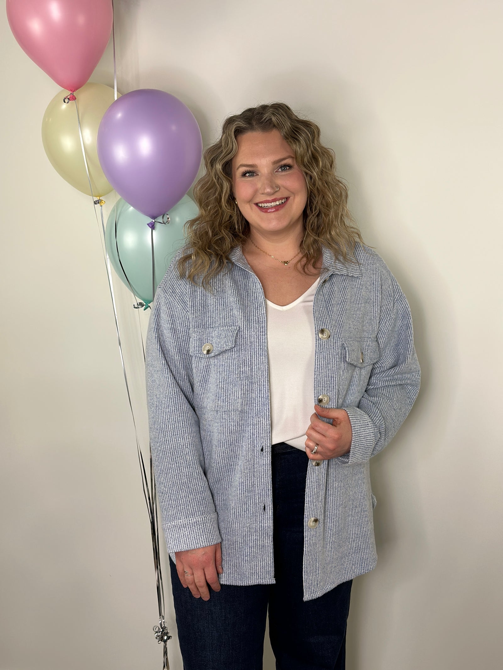 Lightweight Textured Shacket - Blue- (Small - 3X)