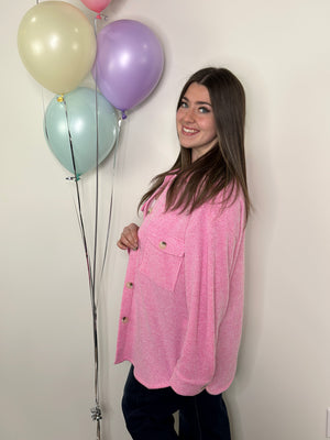 Lightweight Textured Shacket - Pink - (Small - 3X)