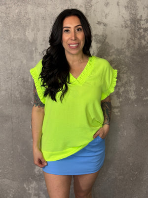 Micro Ruffle Airflow Tank - Neon Green