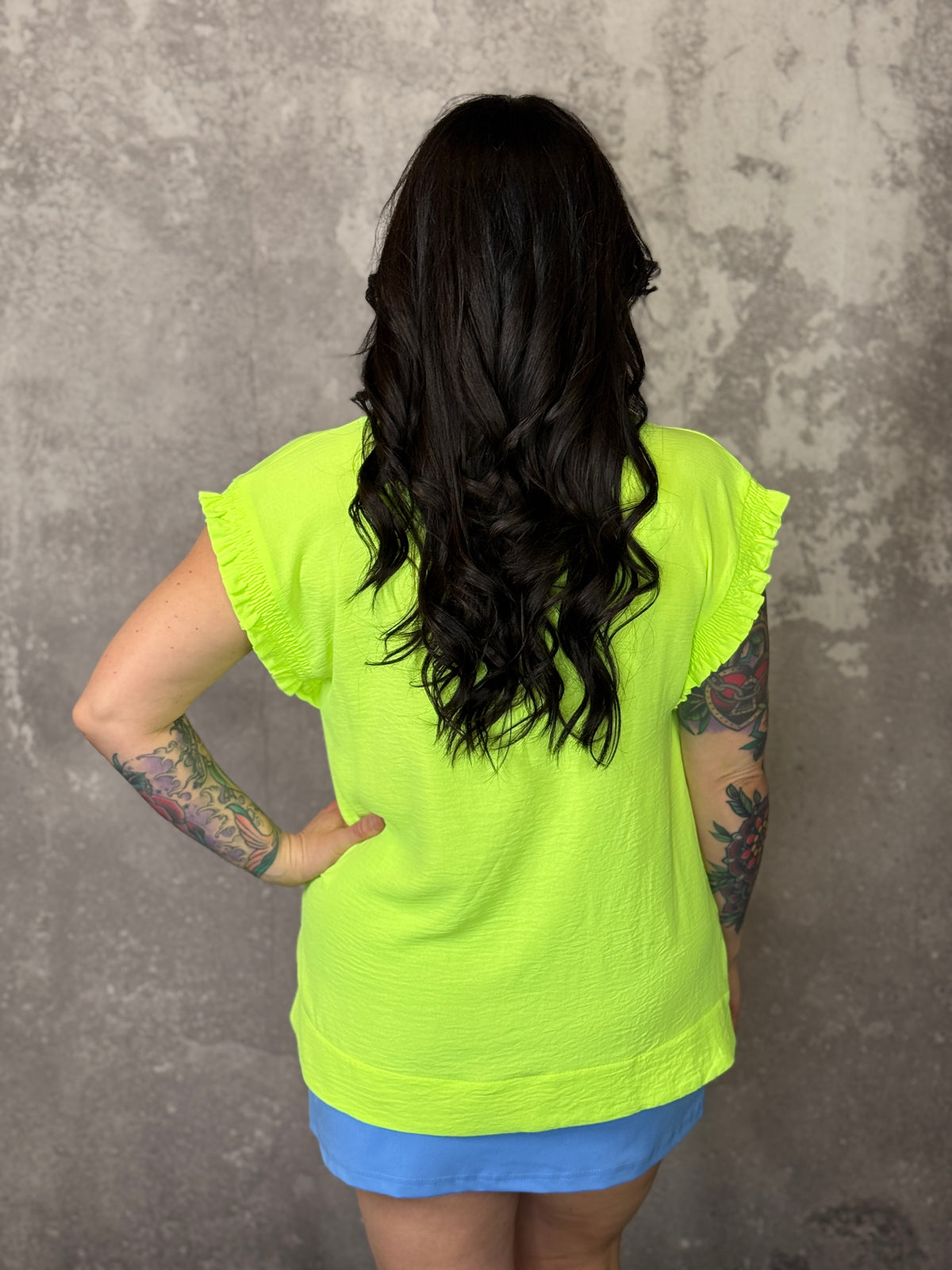 Micro Ruffle Airflow Tank - Neon Green