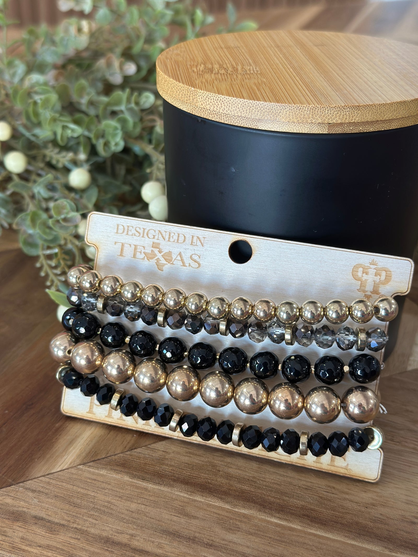 5 Strand Black and Gold Stretch Bracelet