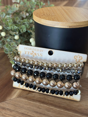 5 Strand Black and Gold Stretch Bracelet