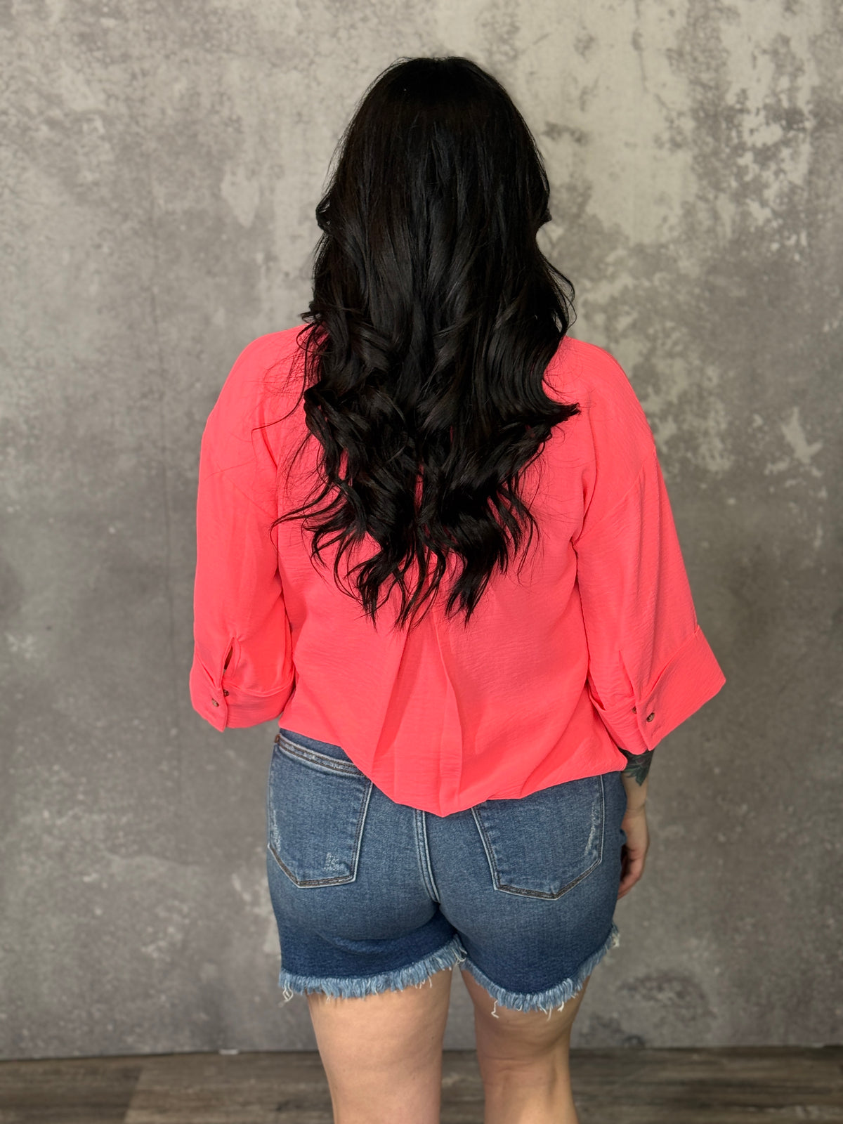 Wide 3/4 Sleeve Airflow Top  - Neon Coral - FINAL SALE
