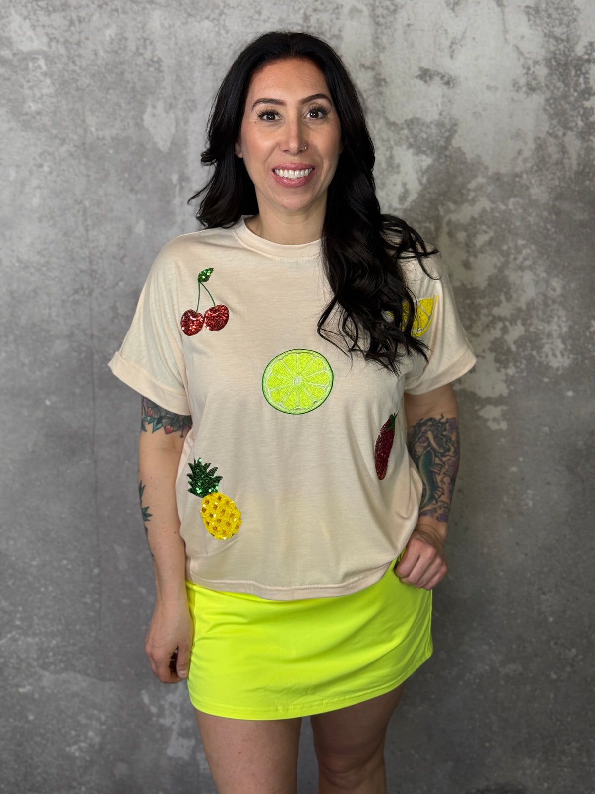 Sequin Tropical Fruit Tee (Small - 3X)