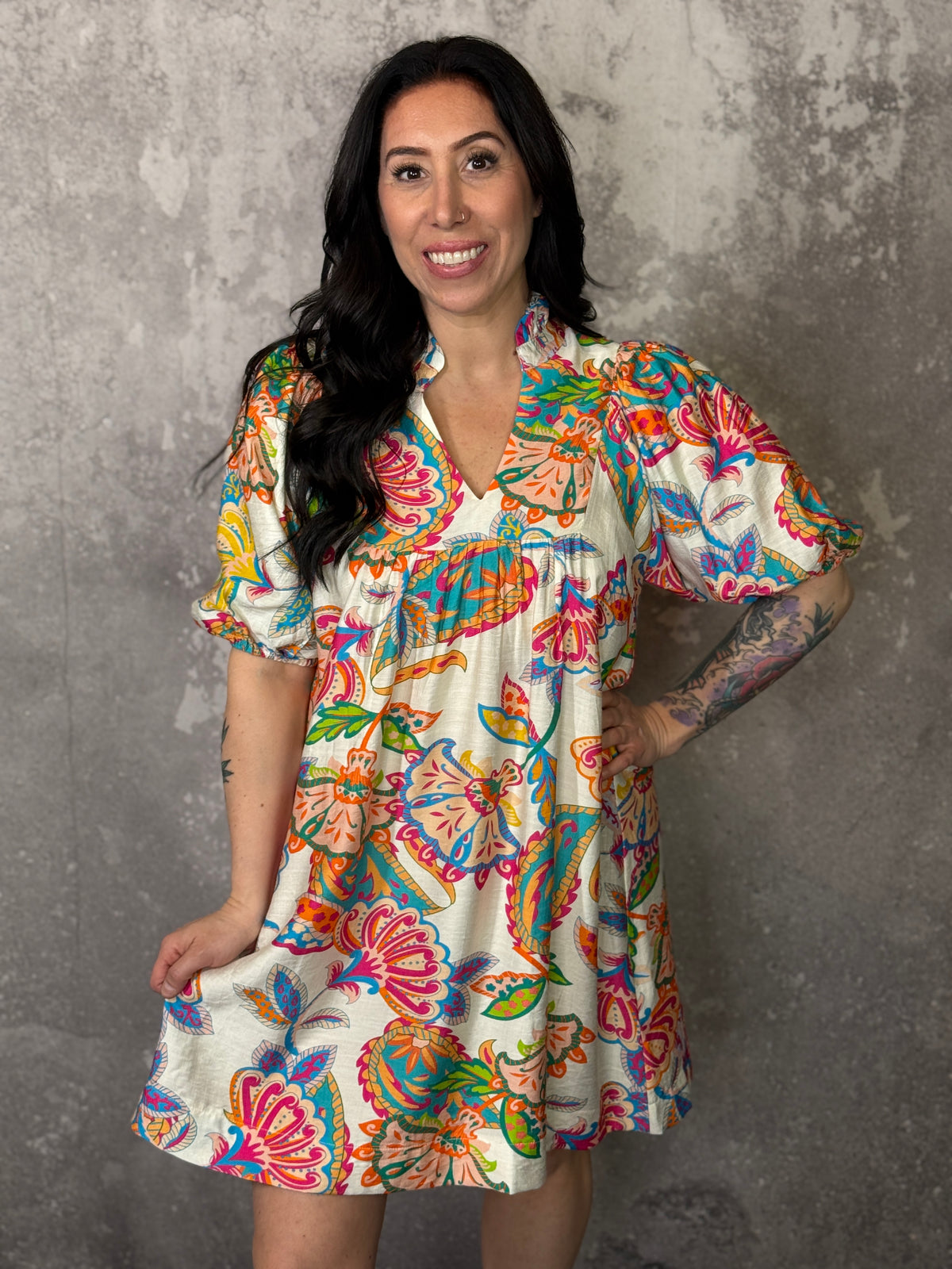 Cream Mix Floral Dress (Small - 2X)