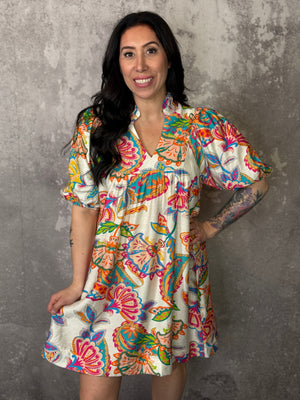 Cream Mix Floral Dress (Small - 2X)