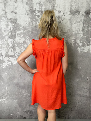 The Ruffle Button Dress - Orange (FINAL SALE)