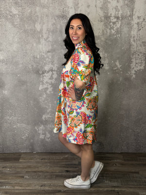 Cream Mix Floral Dress (Small - 2X)