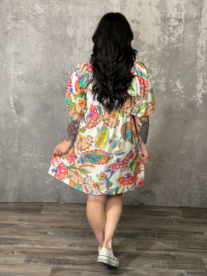 Cream Mix Floral Dress (Small - 2X)