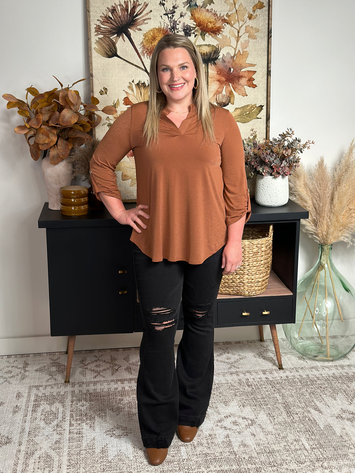 The Solid Wrinkle Free Lizzie Top - Rust (Small - 3X)