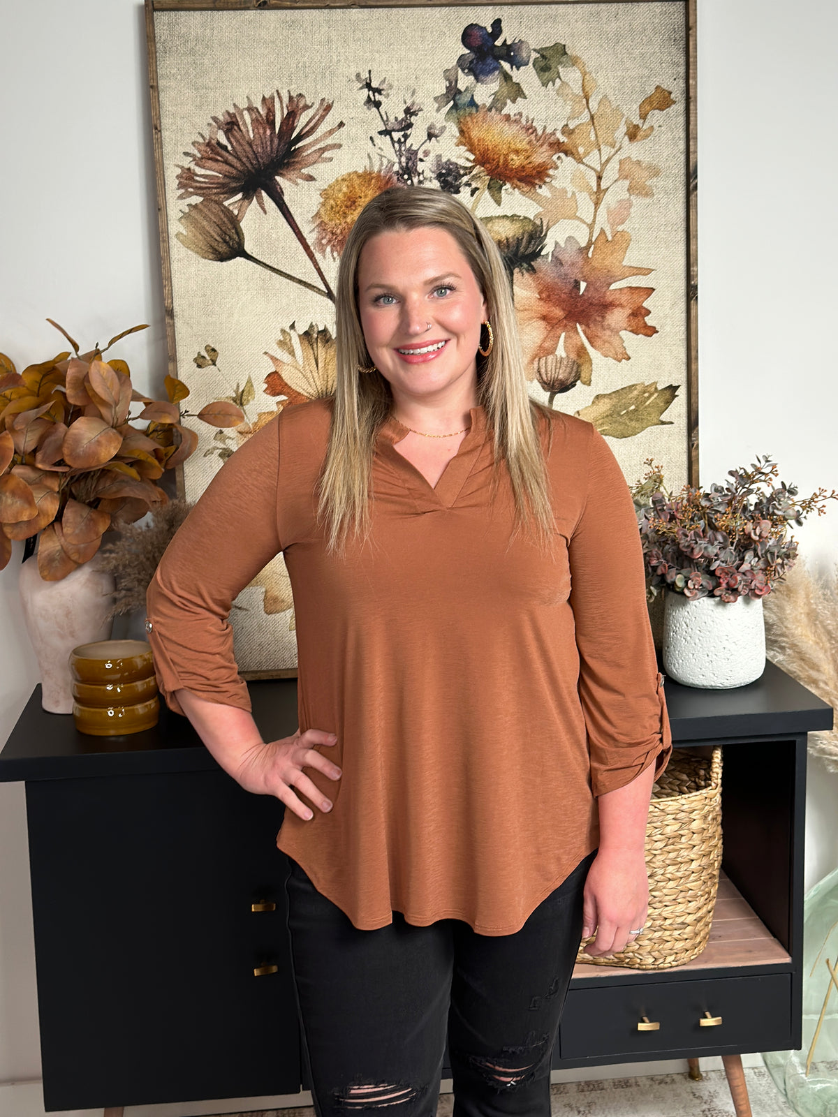 The Solid Wrinkle Free Lizzie Top - Rust (Small - 3X)