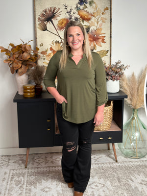 The Solid Wrinkle Free Lizzie Top - Olive (Small - 3X) FINAL SALE