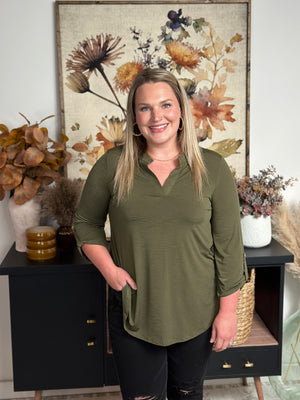 The Solid Wrinkle Free Lizzie Top - Olive (Small - 3X) FINAL SALE