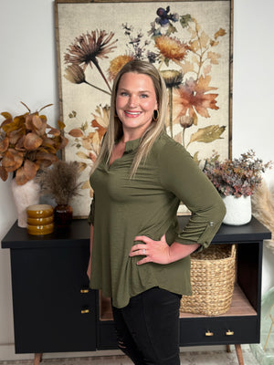 The Solid Wrinkle Free Lizzie Top - Olive (Small - 3X) FINAL SALE