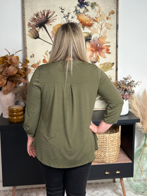 The Solid Wrinkle Free Lizzie Top - Olive (Small - 3X) FINAL SALE