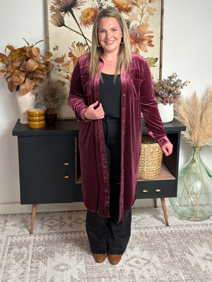 Velvet Duster/Dress - Wine FINAL SALE