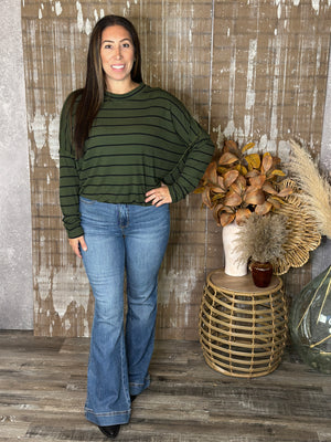 Olive and Black Stripe Long Sleeve (Small - 3X)