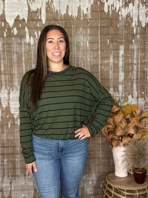 Olive and Black Stripe Long Sleeve (Small - 3X)