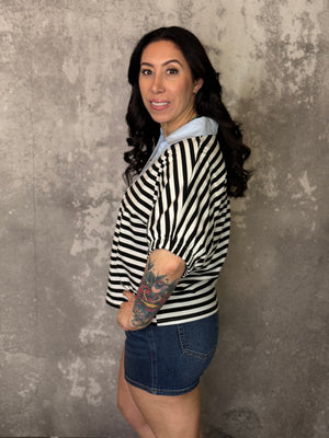 Stripe Top with Blue Statement Collar  (Small - 3X)