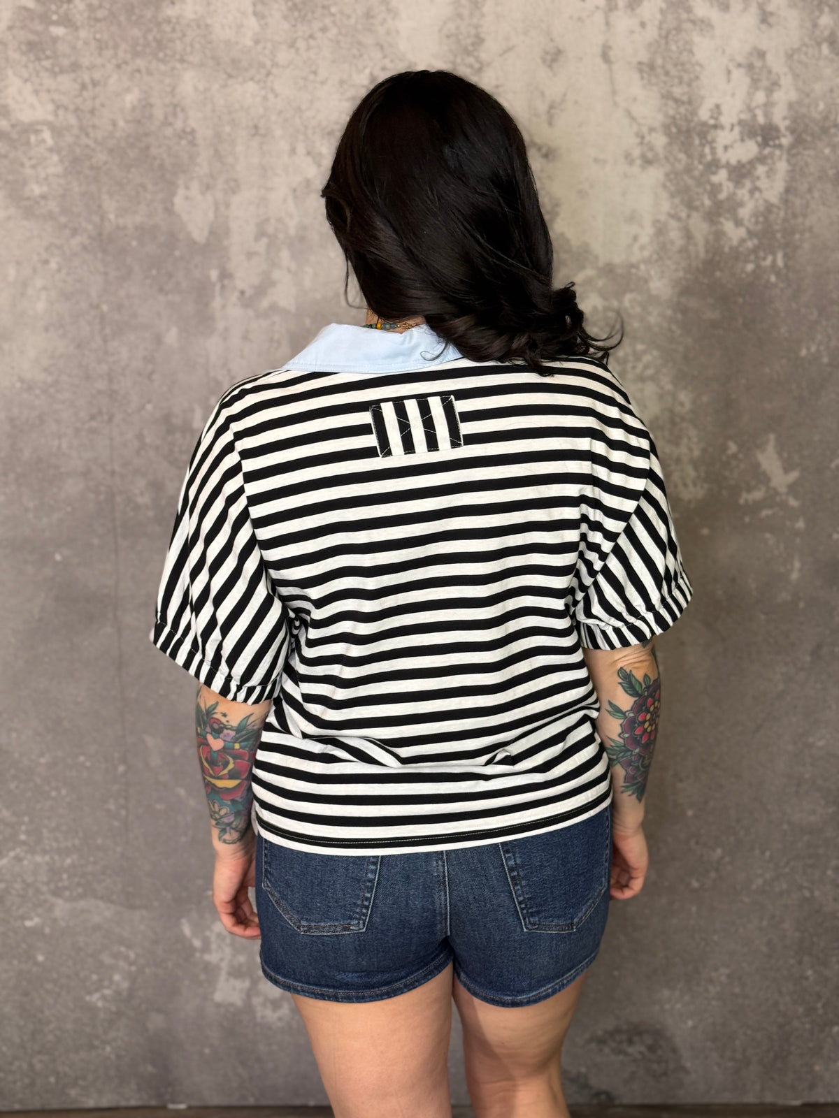 Stripe Top with Blue Statement Collar  (Small - 3X)