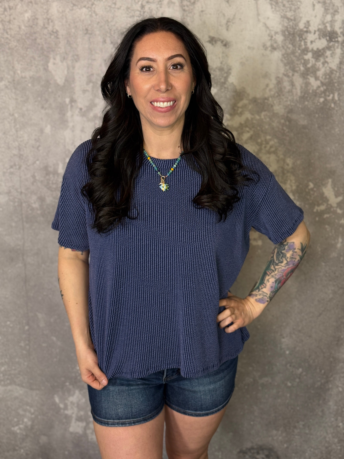 Shift Soft Ribbed Top - Navy