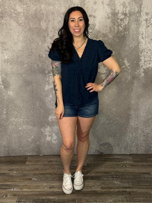 Navy Lace Front Blouse Top (Small - 3X)