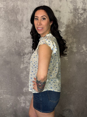 Blue Multi Floral Ruffle Top (Small - 3X)